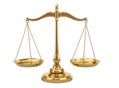 Golden Scales of Justice on Transparent Background