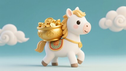 Cute horse with gold coins