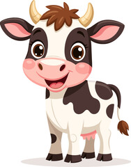 Cute Cartoon Cow Calf Smiling Farm Animal Character