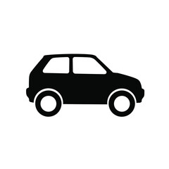 Simple black silhouette of a compact hatchback car viewed from the side on a white background