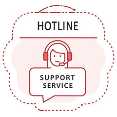 Hotline with Headset Woman in Speech Bubble, Support Service on White