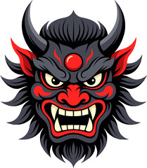 Demon Oni Mask Red Black Fierce Face Tattoo Design