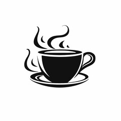 Obraz premium Steaming coffee cup design with a minimalist black and white silhouette