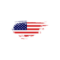 Vintage waving USA flag. Vector waving American flags on grunge texture