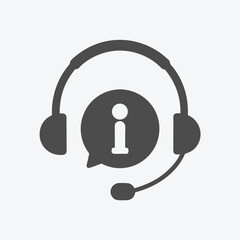 Grey Headset with Info Icon, Customer Support Concept, on White Background