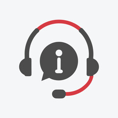 Headset Icon with Info Sign Vector, Red and Gray Design on White Background