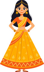 Fototapeta premium Indian Woman Wearing Traditional Yellow Lehenga Dress Festival Celebration