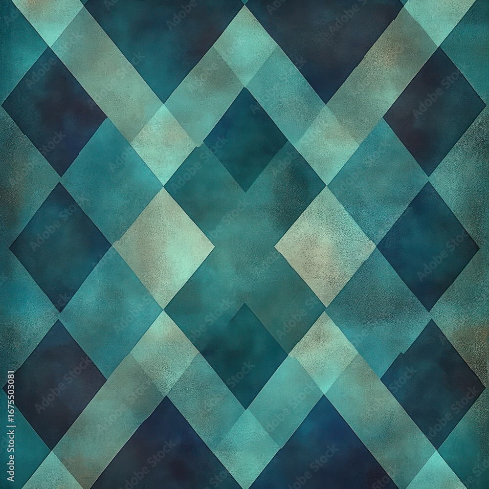 Poster abstract geometric pattern with overlapping diamond shapes in various shades of blue and teal creati