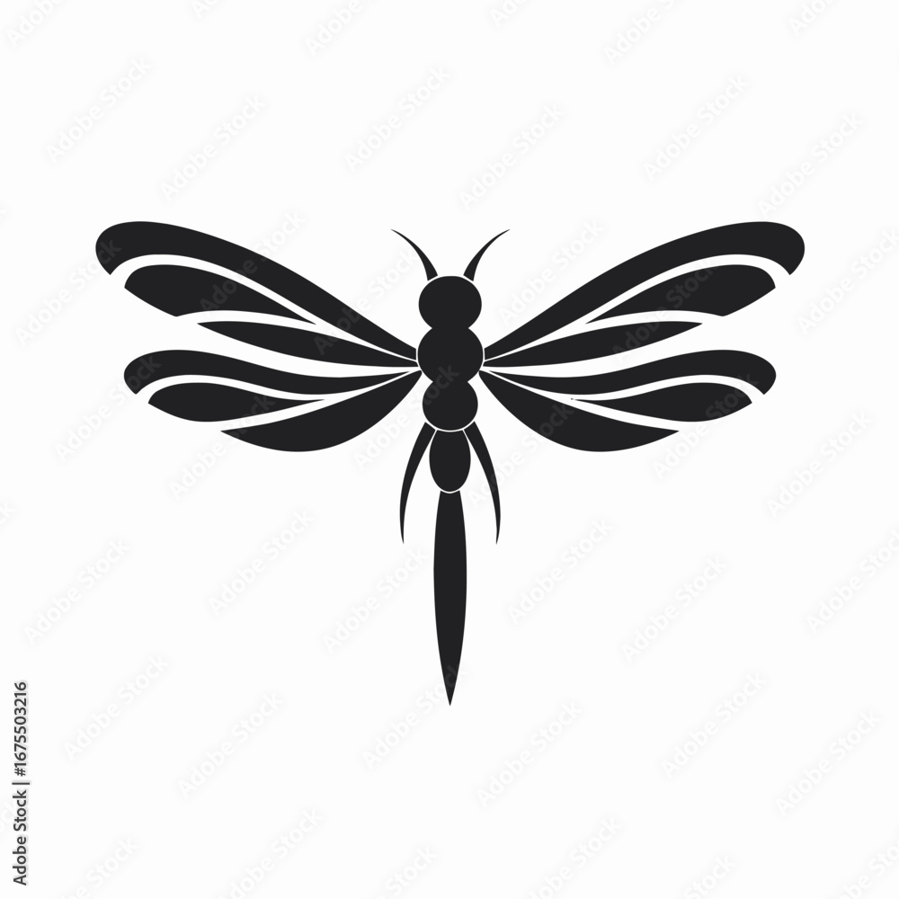 Poster elegant symmetrical dragonfly design in vector format shown as a silhouette