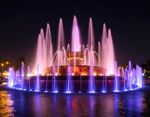 Illuminated fountain at night