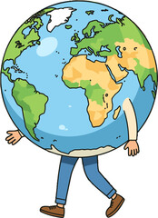 Human Earth Globe Character Walking Environmental Concept