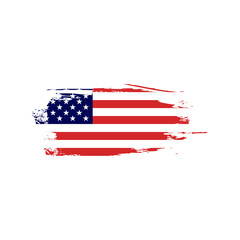 Vintage waving USA flag. Vector waving American flags on grunge texture