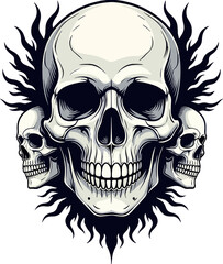 Obraz premium Three Skull Heads with Flame Background Horror Tattoo Concept