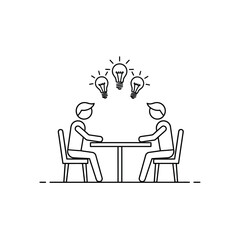 Vector illustration of two people are sitting at the table and brainstorming