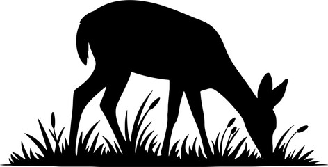 Fototapeta premium Silhouette of a Deer Grazing in Grass for Nature Inspired Designs