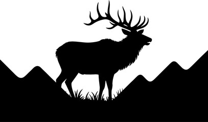 Majestic Silhouette of a Stag Against Mountain Landscape
