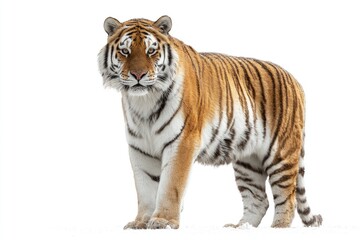 Fototapeta premium Full shot of a tiger, standing alert against white background