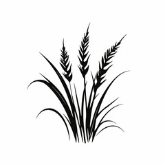 Obraz premium Elegant minimalist meadow wheat plants drawing, black on white background silhouette