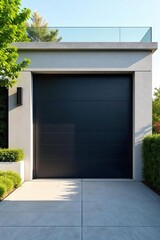 Modern automatic garage door system, sleek design, opened revealing a clean interior Ideal for home improvement, real estate, and architectural projects , wood, track