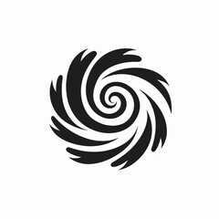 Striking swirling vortex black and white elegant graphic circular design element silhouette