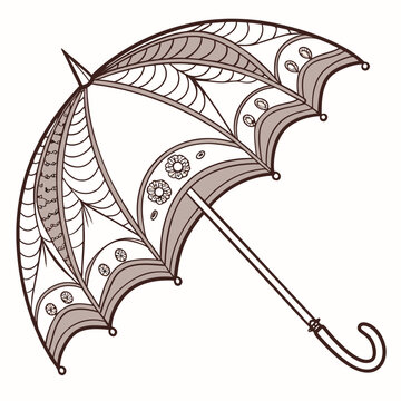 Vector art of elegant vintage umbrella with ornate floral and spiral patterns, a decorative and artistic design for a chic retro style