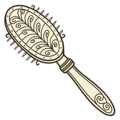Vector art of vintage hairbrush illustration with ornate design, representing retro style, beauty care, and grooming, , perfect for design projects