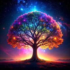 Colorful tree in starry night sky