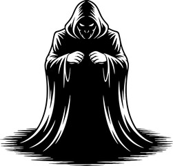 Naklejka premium Mysterious Hooded Figure in Menacing Stance for Tattoo Design