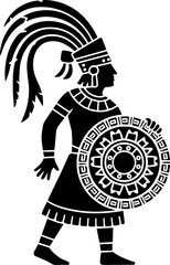 Aztec Warrior with Feathered Headdress and Shield Design