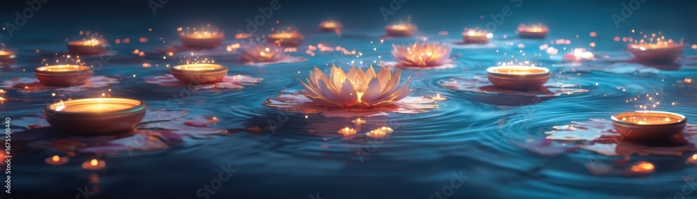 Poster a futuristic drone projecting holographic floating diyas, creating a mesmerizing visual display, ide
