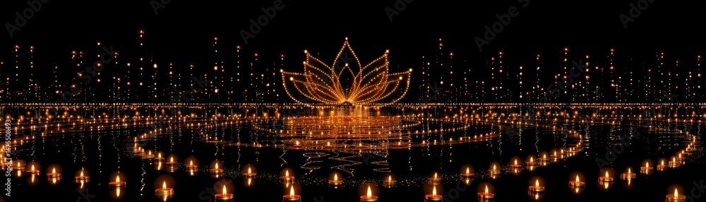 Poster a drone swarm forms the intricate shape of goddess lakshmi in this captivating image, blending techn