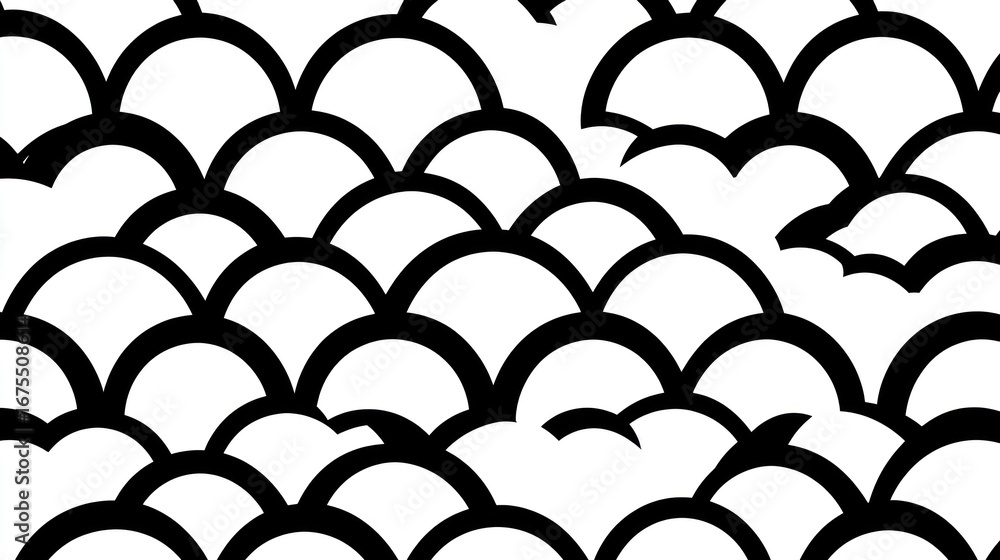 Poster abstract black and white pattern with overlapping semicircles design