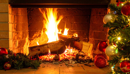 Cozy christmas fireplace scene