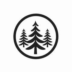 Obraz premium Minimalist evergreen forest within a circular black frame, a simple silhouette