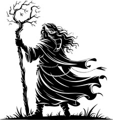 Fototapeta premium Mystical Wizard with Staff and Flowing Robes for Fantasy Art Designs