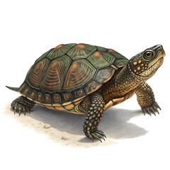 Fototapeta premium A detailed close up of a common box turtle on a white background