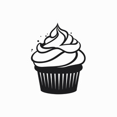Delicious frosted cupcake with swirls illustrated as a bold black silhouette