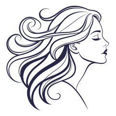 Elegant profile of a woman with flowing wavy hair in a minimalist line art style