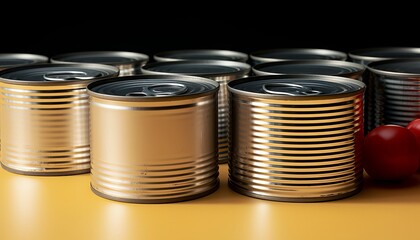 Canned food in blank metal jars, concept of canned food