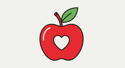Fototapeta premium Wholesome Red Apple Illustration with Heart Shape Cutout for Health, Nutrition, and Educational Resources Design and Promotion