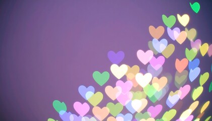Abstract bokeh hearts on a purple background