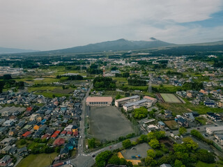 aerial view of Mount Fuji and the city of Gotemba