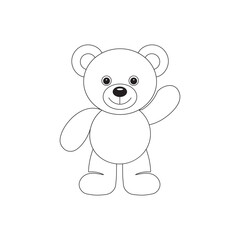 a black outline vector illustration of a teddy bear standing on white background.eps