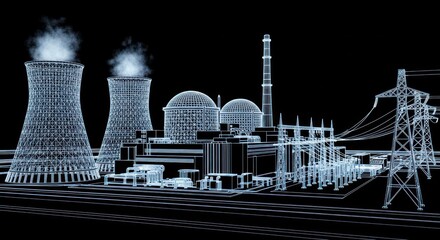Nuclear Power Plant in Silhouette Modern Energy Source and Industrial Landscape