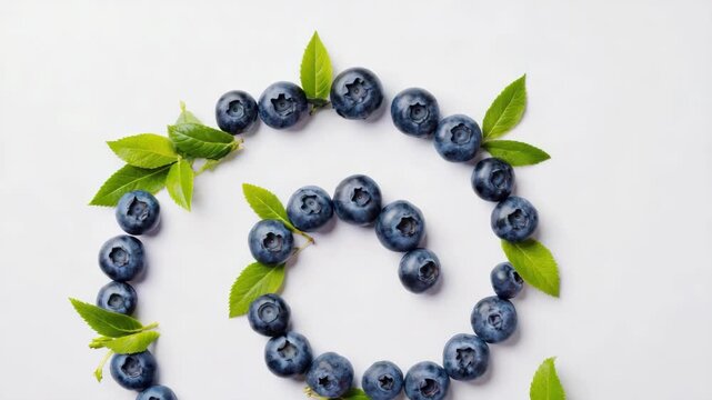 Blueberries arranged in a circle with mint leaves, symbolizing freshness and health benefits.