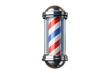 Barber pole rotating light stripe sign for hair salon 3d rendering isolated on transparent background