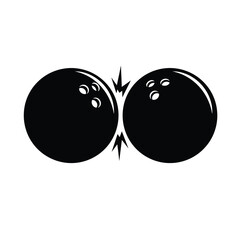Black bowling balls colliding with sharp impact collision