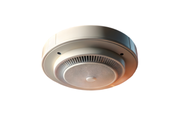Smoke detector of fire alarm in action 3d rendering isolated on transparent background