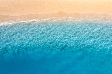 Amazing summer aerial beach view with calm peaceful waves turquoise lagoon clear blue sea horizon stunning nature seascape scenic shore tropical island paradise dreamy summertime travel vacation views