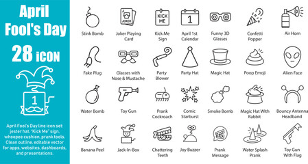 April Fool's Day Vector Icon Set with Prank Elements.